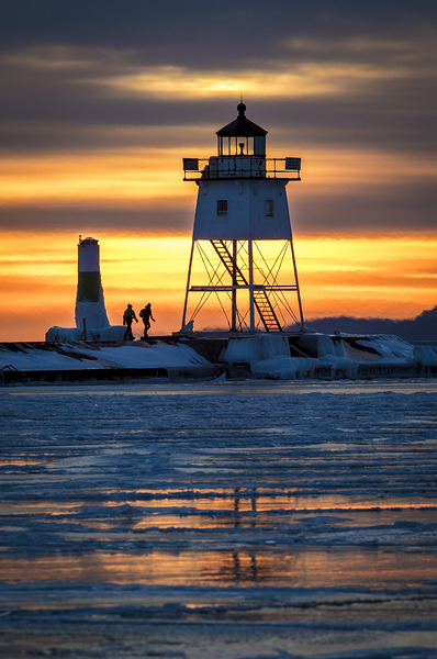 Grand Marais Lighthouse Over Ice Print
