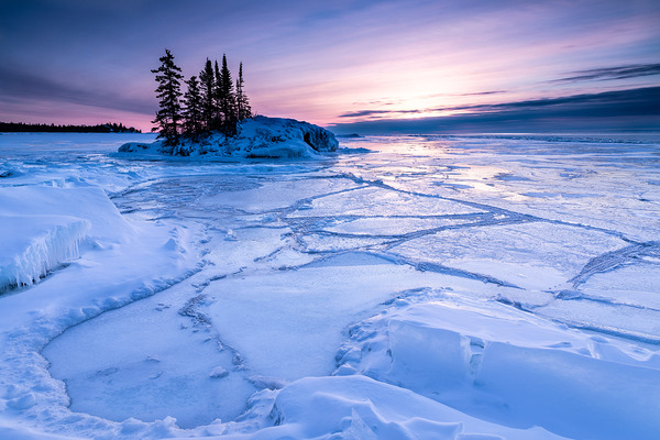 Icy Sunrise over Frozen Lake Superior Print
