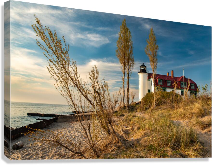 Point Betsie Lighthouse On The Beach Canvas Print