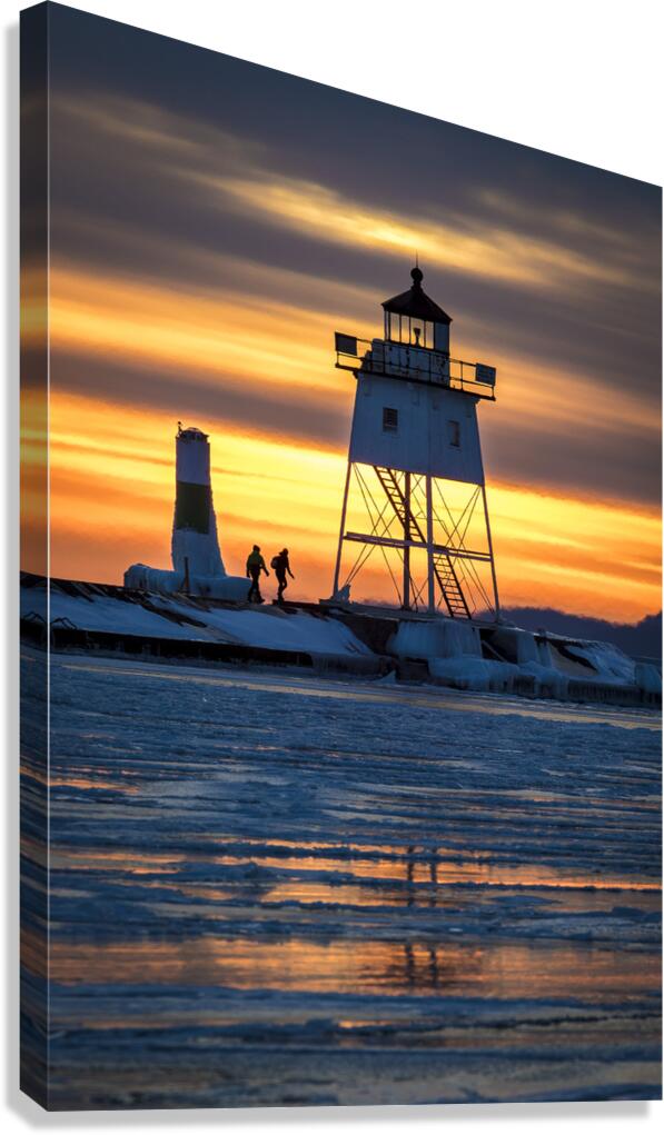 Grand Marais Lighthouse Over Ice Canvas Print