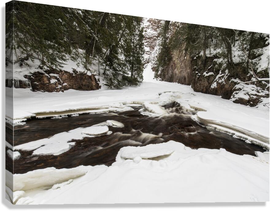 Winter Canyon on River Canvas Print