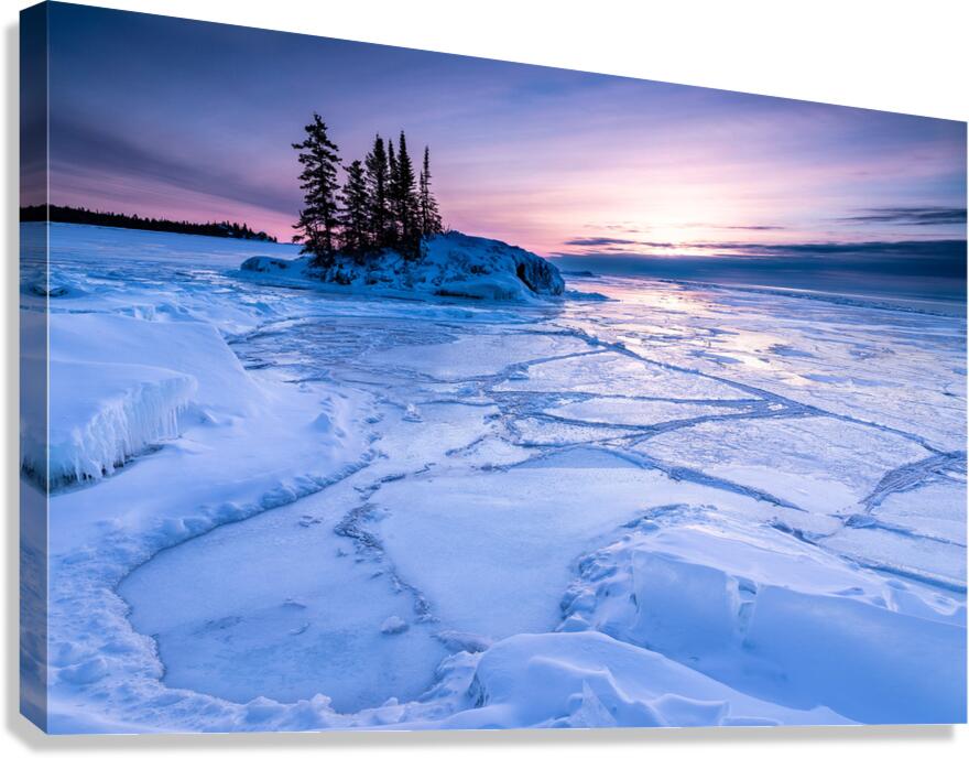 Icy Sunrise over Frozen Lake Superior Canvas Print