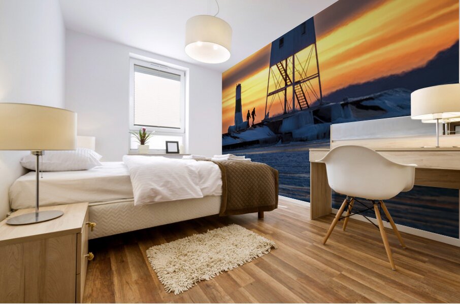 Grand Marais Lighthouse Over Ice Mural print