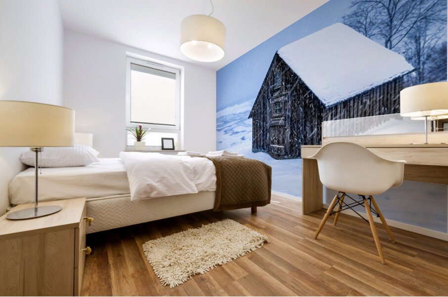 Barn Amongst a Minnesota Snowstorm Mural print