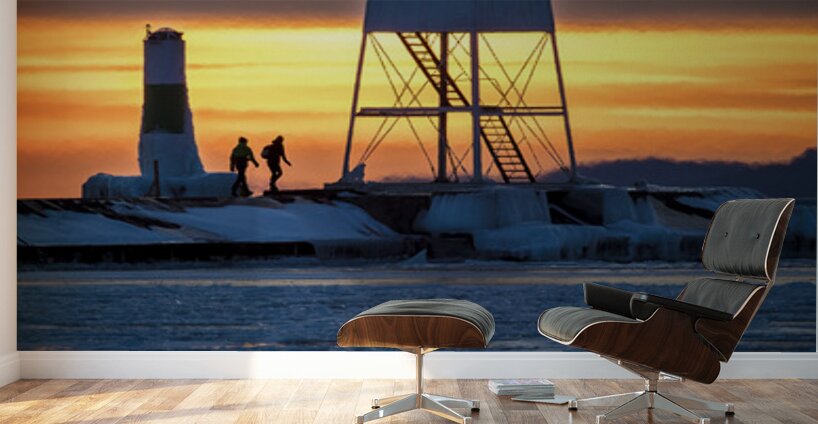 Grand Marais Lighthouse Over Ice Wall Murals